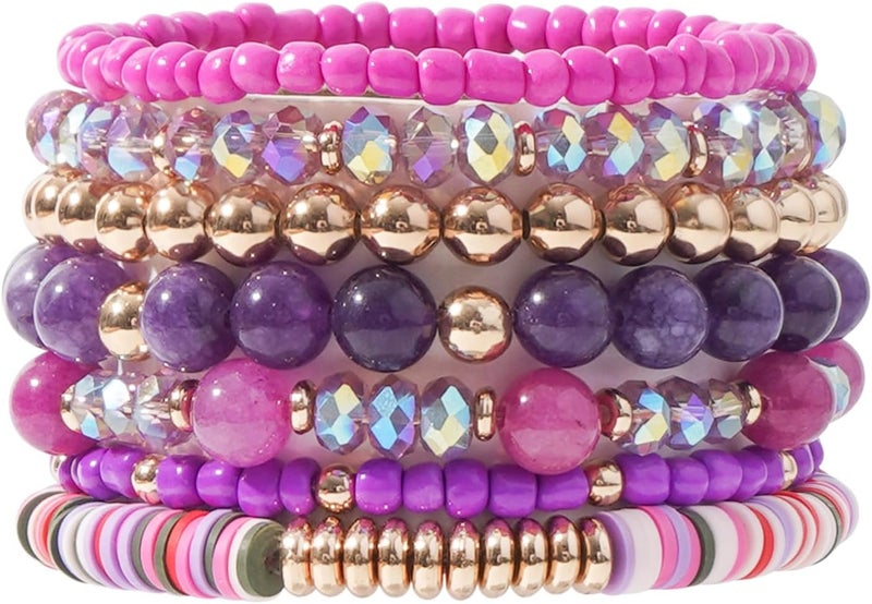 GOOJIDS Surfer Heishi Clay Bead Bracelets for Women Bohemian Stackable Gold Plated Beaded Stretch Bracelets Elastic Layering Friendship Bracelets Set Boho Jewelry - Image 1
